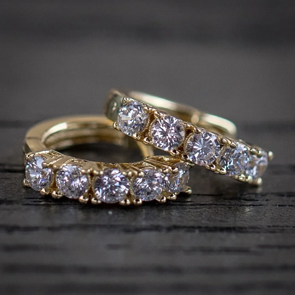 Men's 14k Yellow Gold Diamond Hoop Earrings